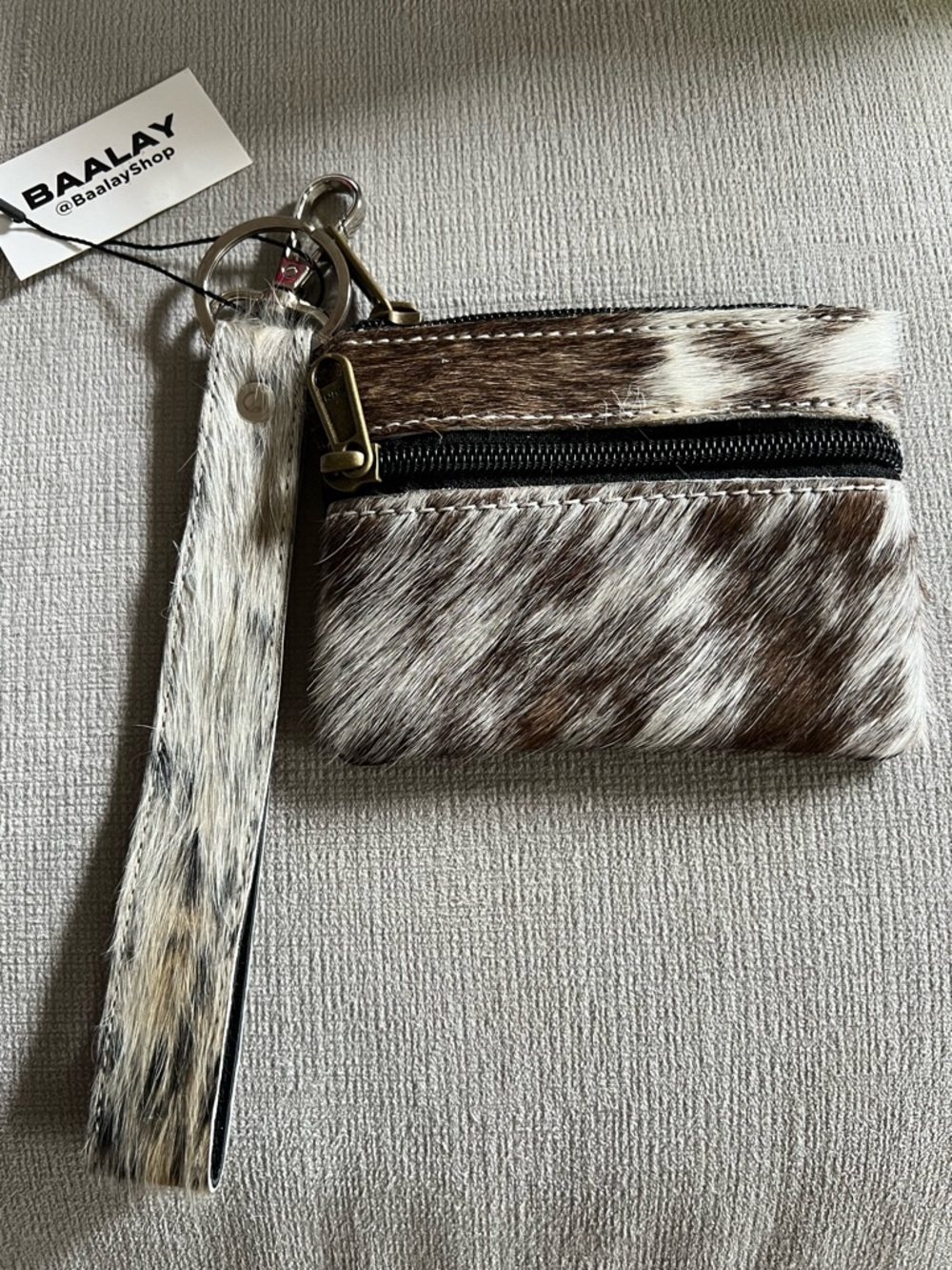 Baalay Hair-On Cowhide Wristlet in Brown & White